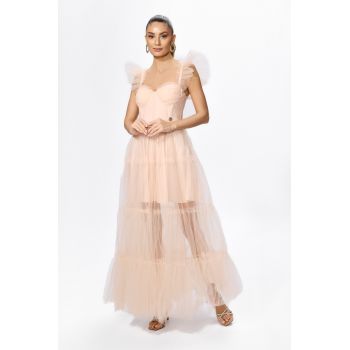 Rochie de ocazie premium din tull cu volane Serenity Peach