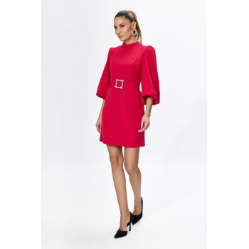 Rochie eleganta cu maneci trei sferturi bufante Mineli Fucsia