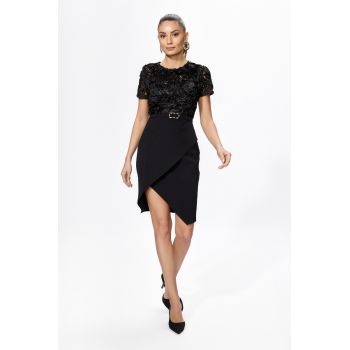 Rochie eleganta cu model petrecut si detalii 3D Simeea Neagra