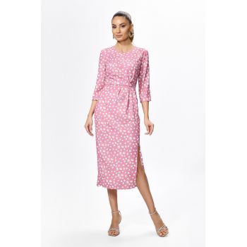 Rochie eleganta cu pliuri in talie si imprimeu Elma Rose