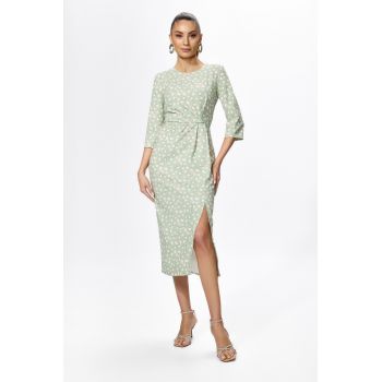 Rochie eleganta cu pliuri in talie si imprimeu Elma Vernil