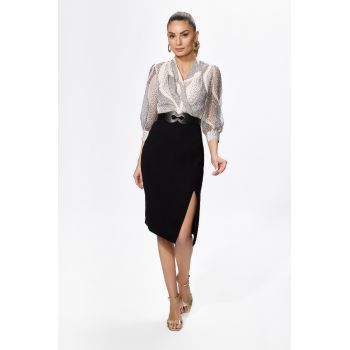 Rochie eleganta din crepe si voal cu buline Renatta Bicolora