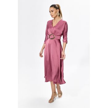 Rochie eleganta din satin cu decolteu in V Classy Magenta