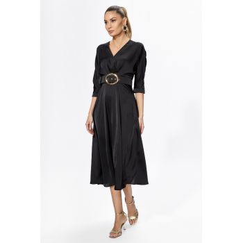 Rochie eleganta din satin cu decolteu in V Classy Neagra