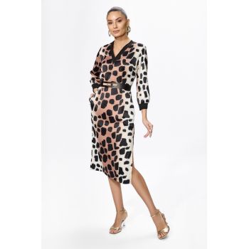 Rochie eleganta din satin cu imprimeu Cedrina Animal Print