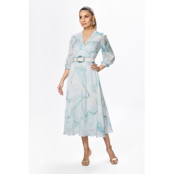Rochie eleganta din voal cu imprimeu Karren Bleu