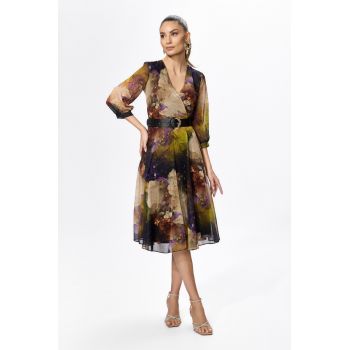 Rochie eleganta din voal cu imprimeu Lida Bej Floral