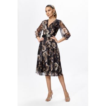 Rochie eleganta din voal cu imprimeu Lida Gri Floral
