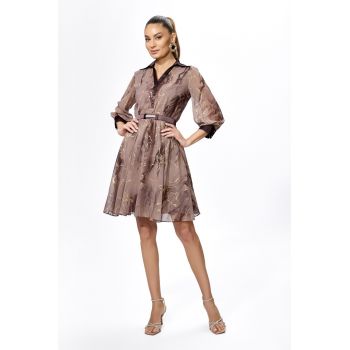 Rochie eleganta din voal cu imprimeu si insertii din satin Marisella Maro