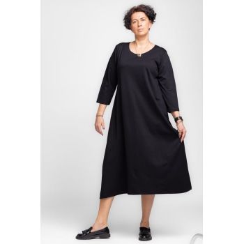 Rochie lunga A-line din tricot de bumbac, neagra