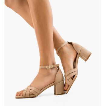Sandale cu toc Larson Khaki ieftine