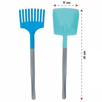 Set grebla si lopata pentru copii Pilsan 61cm,utilizare in gradina sau joaca cu nisip Blue
