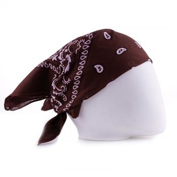 Bandana tip batic patrat cu imprimeu alb pe fond maro