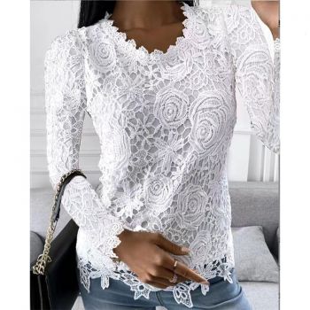Bluza eleganta alba de dama, maneca lunga, model cu dantela, model 4