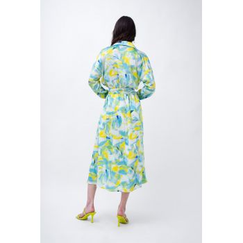 Rochie midi din print verde cu corset