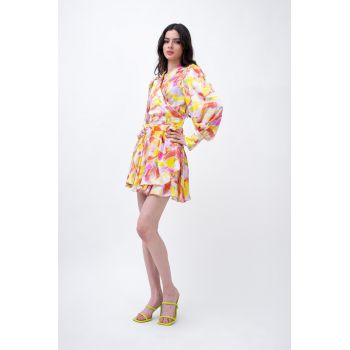 Rochie mini din print multicolor cu revere