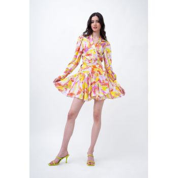 Rochie mini din print multicolor cu revere