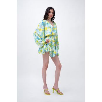 Rochie mini din print verde cu maneci evazate