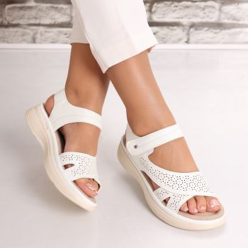 Sandale dama Albe din Piele Ecologica Mevin