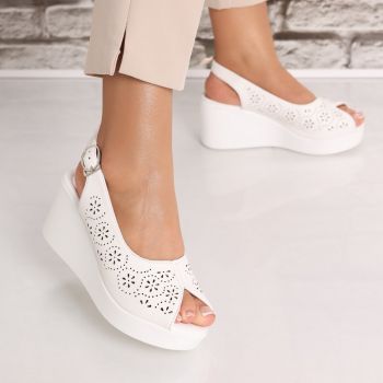Sandale dama cu platforma Albe din Piele Ecologica Maresa