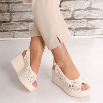Sandale dama cu platforma Bej din Piele Ecologica Aserna
