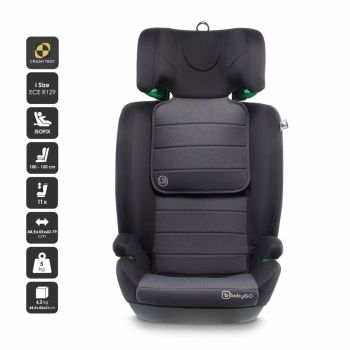 Scaun auto pentru copii BabyGo SafeChild2 Grey, 100-150 cm, certificat R129, spatar detasabil, tetiera ajustabla, SPS
