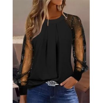 Bluza neagra eleganta dama, maneci voal cu ornamentmodel 129