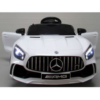 Masinuta electrica pentru copii 1-3 ani Mercedes GTR-S Lux cu roti moi, scaun tapitat, Telecomanda 2.4GHz, faruri si stop cu lumini LED, 12V 50W, Alb