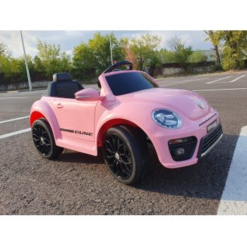 Masinuta electrica pentru copii 1-3 ani VOLKSWAGEN Beetle Dune cu Telecomanda 2.4 GHz, faruri cu lumini LED, Bluetooth, Radio FM, 12V 50W (503) Roz