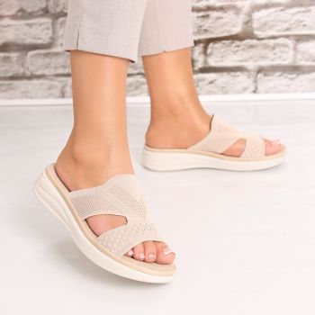 Papuci dama fara Toc Bej din Textil Florina