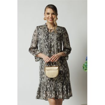 Rochie vaporoasa din voal cu print snake gri