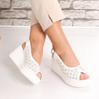 Sandale dama cu platforma Albe din Piele Ecologica Aserna ieftine la reducere