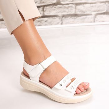 Sandale dama Fara Toc Albe din Piele Ecologica Anela ieftine