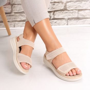 Sandale dama Fara Toc Bej din Textil Dream