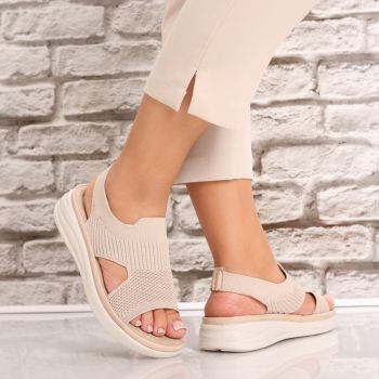 Sandale dama Fara Toc Bej din Textil Zavina