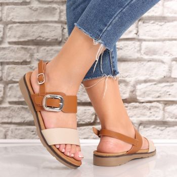 Sandale dama fara toc Camel din Piele Ecologica Erisa