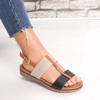 Sandale dama fara toc Negre din Piele Ecologica Evany