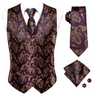 Set vesta + cravata + batista + butoni, matase - model 35