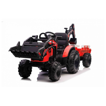 Tractoare electrice copii | tractor excavator electric pentru copii cu remorca XXL Lux 720-T (2068) Rosu