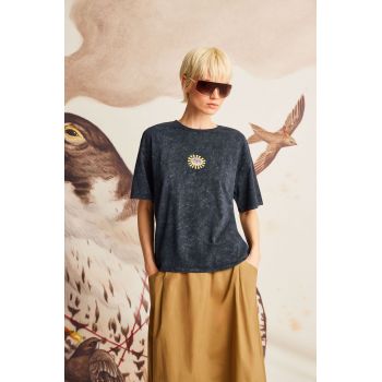 tricou din bumbac culoarea gri, cu turtleneck