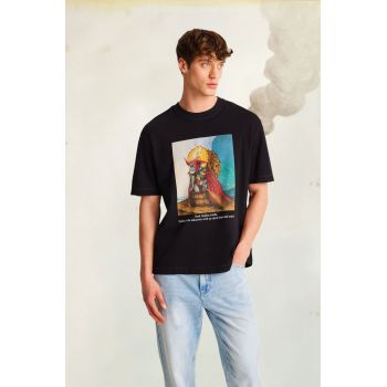 tricou din bumbac culoarea negru, cu imprimeu