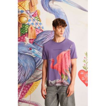 tricou din bumbac culoarea violet, cu imprimeu