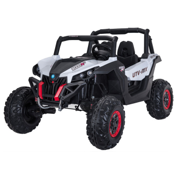 UTV electric pentru copii 2-6 ani cu 2 locuri, 180W 12V 4x4 BUGGY POWER (603) cu roti moi, scaun tapitat, Telecomanda 2.4 GHz, faruri si stop cu lumini LED, Bluetooth, Radio FM, Alb