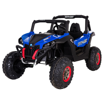 UTV electric pentru copii 2-6 ani cu 2 locuri, 180W 12V 4x4 BUGGY POWER (603) cu roti moi, scaun tapitat, Telecomanda 2.4 GHz, faruri si stop cu lumini LED, Bluetooth, Radio FM, Albastru