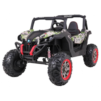 UTV electric pentru copii 2-6 ani cu 2 locuri, 180W 12V 4x4 BUGGY POWER (603) cu roti moi, scaun tapitat, Telecomanda 2.4 GHz, faruri si stop cu lumini LED, Bluetooth, Radio FM, Military
