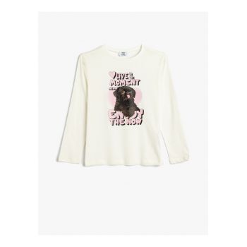 Bluza cu decolteu la baza gatului si imprimeu cu caine