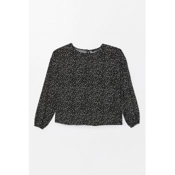 Bluza cu decolteu rotund si imprimeu cu buline