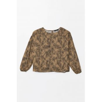 Bluza cu decolteu rotund si imprimeu cu buline