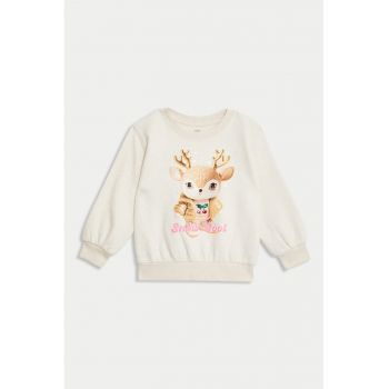 Bluza de trening cu imprimeu si decolteu la baza gatului