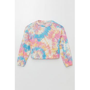Bluza de trening cu imprimeu tie-dye si maneci cazute